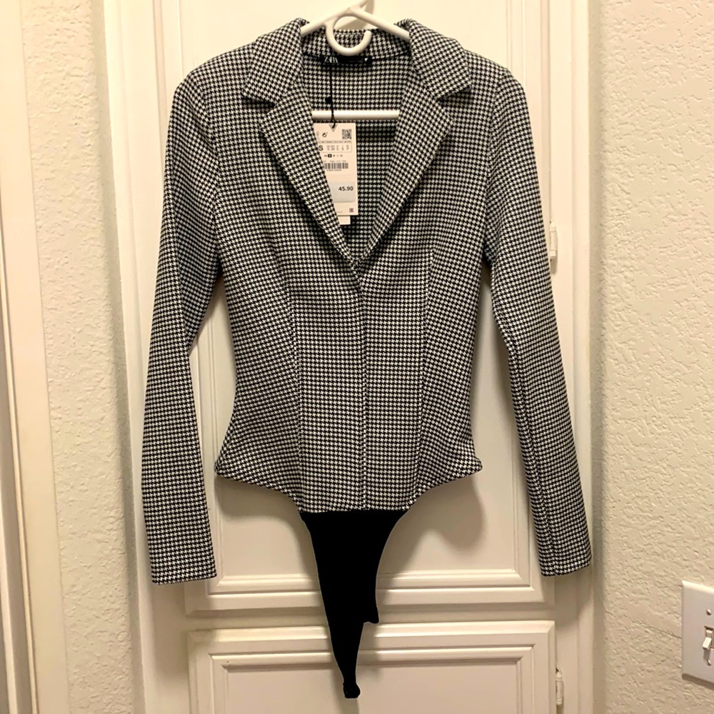 Zara houndstooth Bodysuit